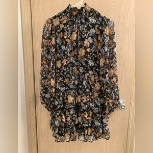 EXPRESS FLORAL MOCK NECK TIERED RUFFLE DRESS